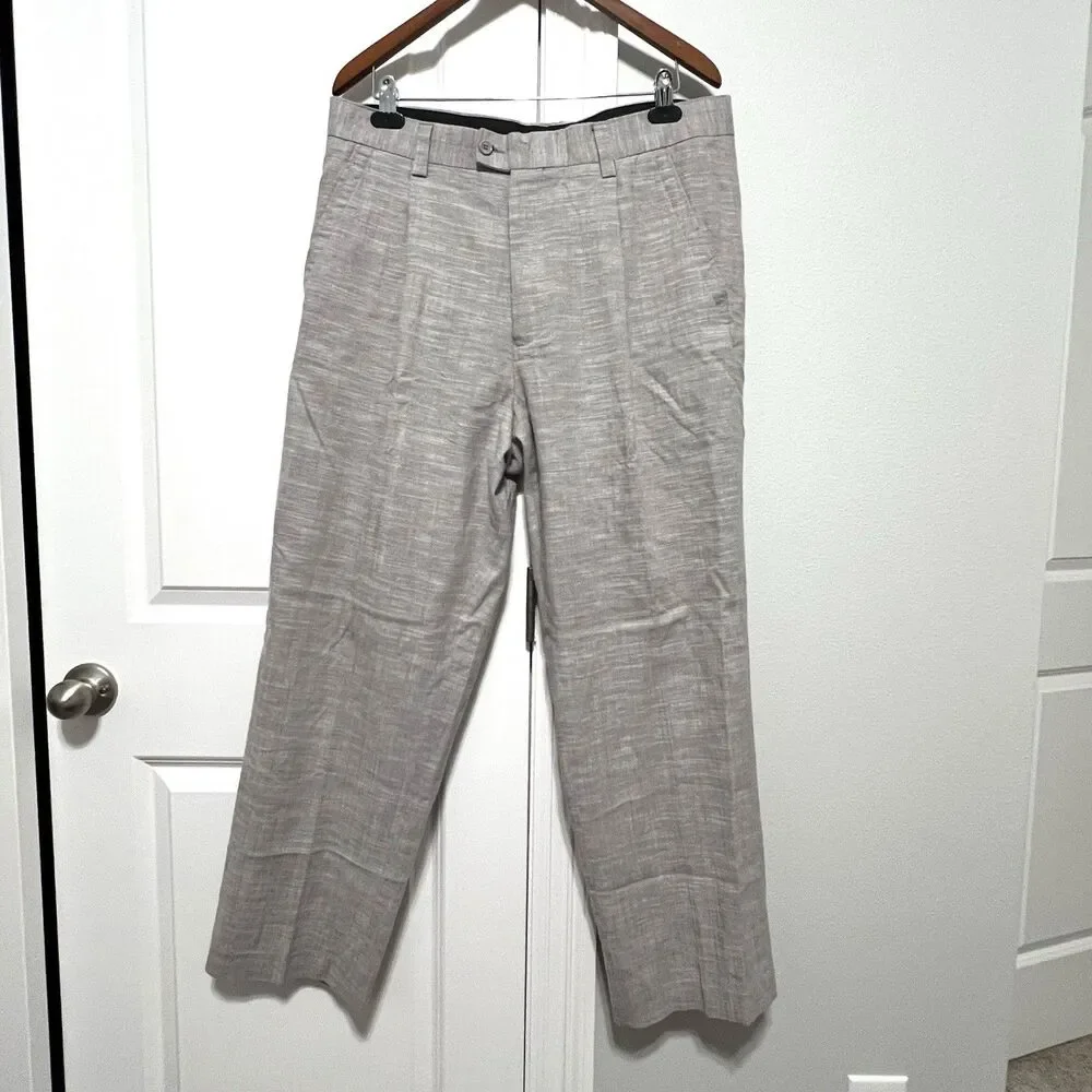 Stacy Adams Men's Dress Pants Linen Performance Beige Size 36x30 Preppy Light